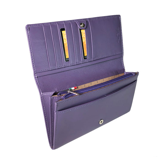 Purple New Rainbow 3435 wallet open with card slots and document pockets