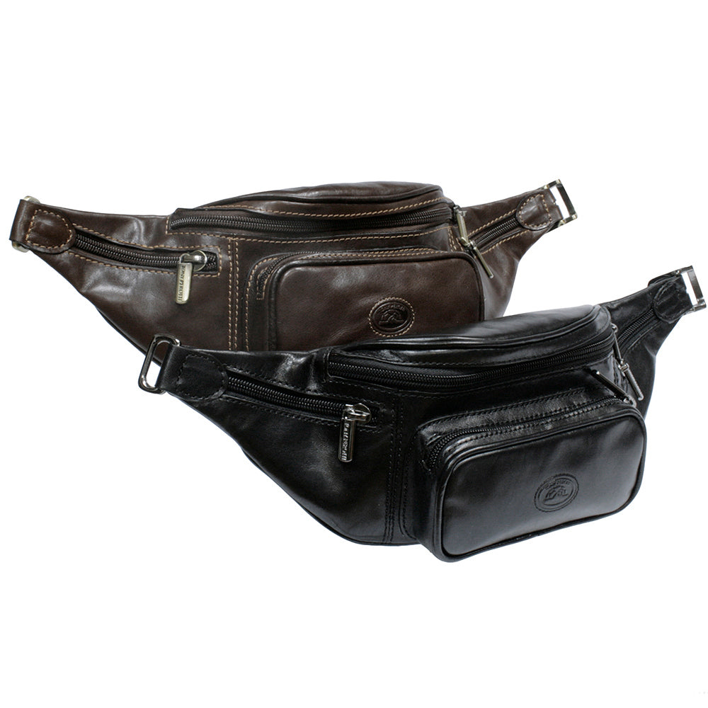 Tony Perotti Italico 8018 belt bags in dark brown and black shown together