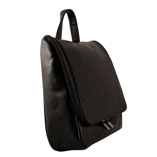 Tony Perotti Italico 8220 nero toiletry bag — angled view showing the wrap-around zip and flap