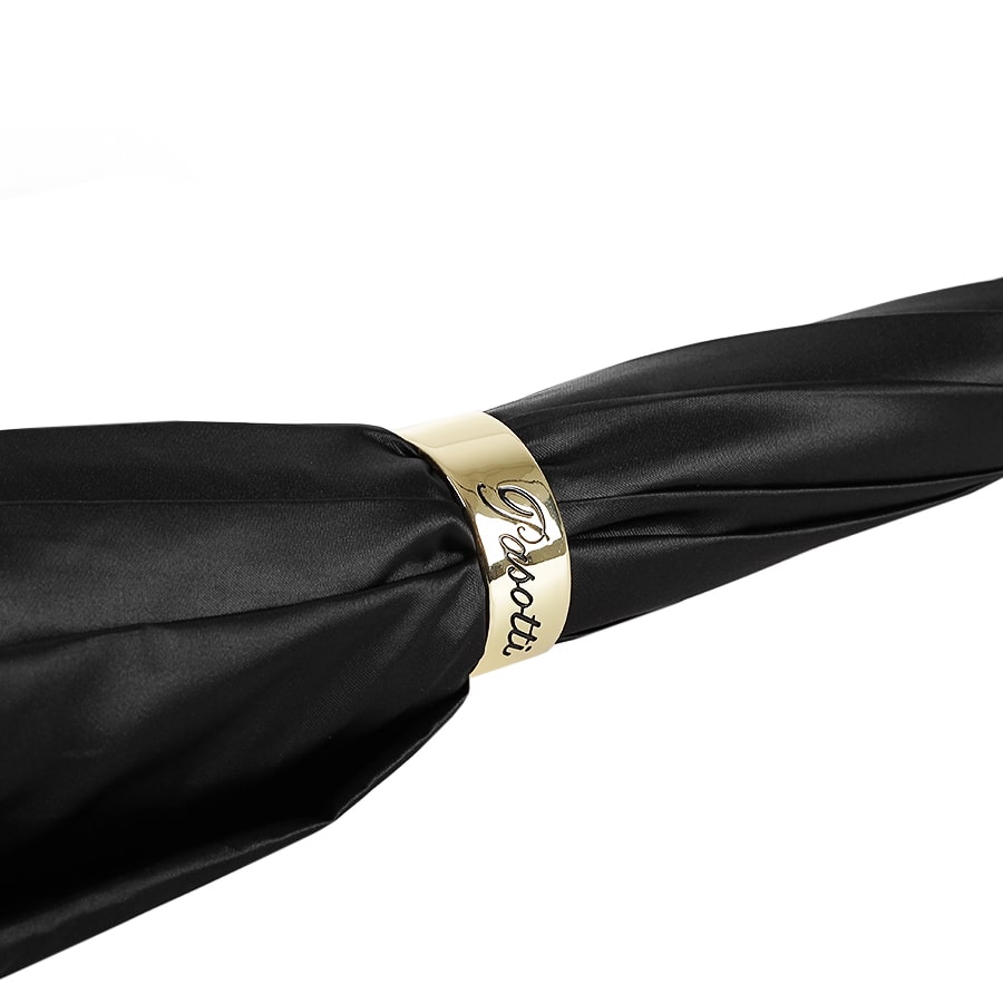 Pasotti women's cane umbrella black with leather handle and red roses under the dome