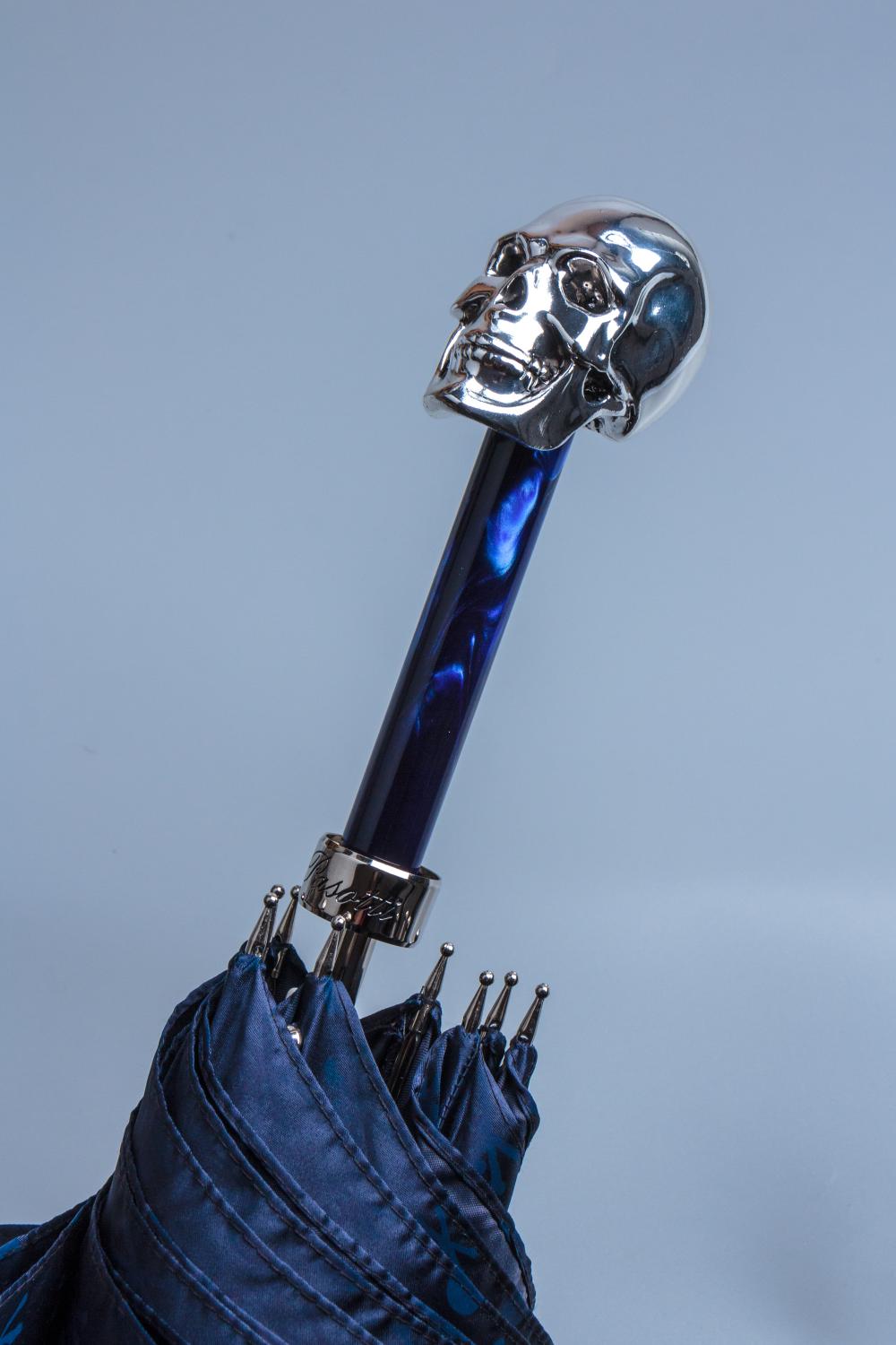 Pasotti men's umbrella handle in the shape of a silver skull