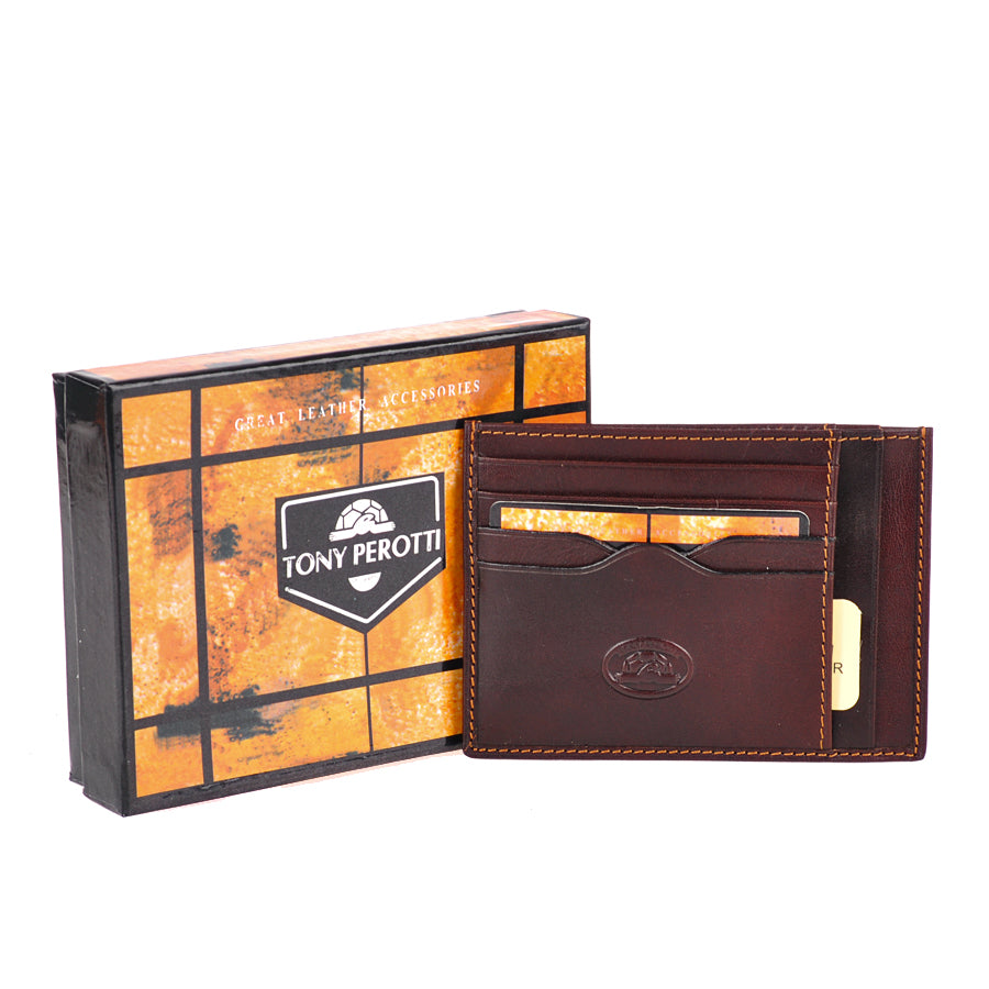 Dark brown leather card holder with Tony Perotti branded gift box — Italico 2171 moro