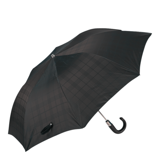 Black folding men's umbrella with leather handle Pasotti 64 6434-19 P - photo 1