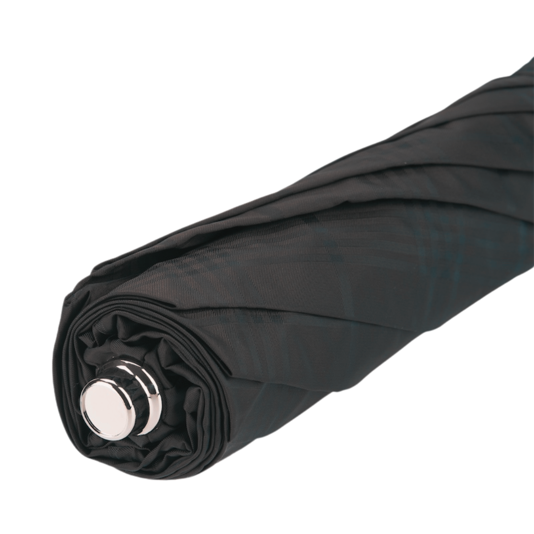 Black folding men's umbrella with leather handle Pasotti 64 6434-19 P -