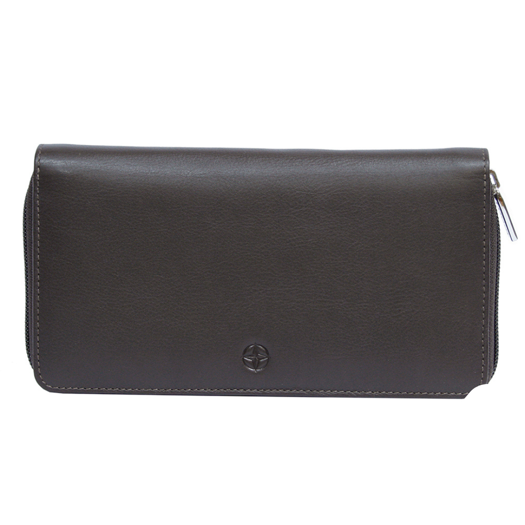 Tony Perotti brown leather with a zipper on a white background
