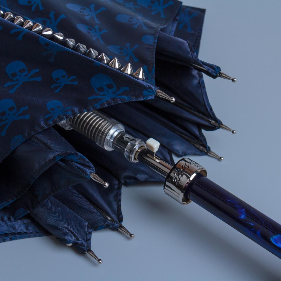 Men's Pasotti blue umbrella with spikes on the dome and skulls on the fabric - img 2