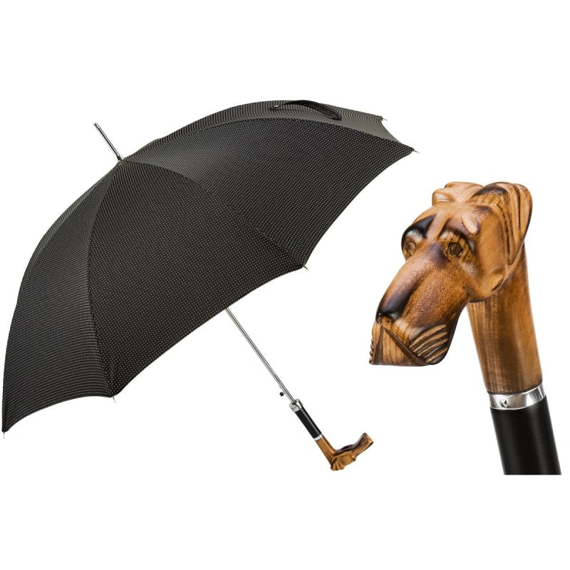 Umbrella cane black with wooden handle Dog Head Pasotti 478 PTO CN5 N52