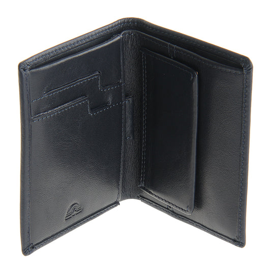 Navy leather wallet Tony Perotti New Contatto 3504 navy half-open — card slots and coin pocket flap