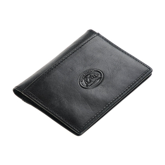Tony Perotti Italico 1034N nero — closed at an angle, showing how slim the folded card holder stays