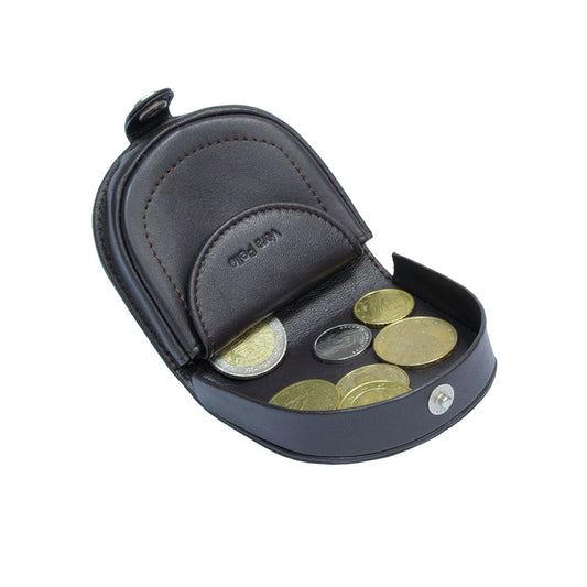 Tony Perotti Cortina 5070 opened — the body folded down into a tray with coins lying in a single layer (black colourway shown)