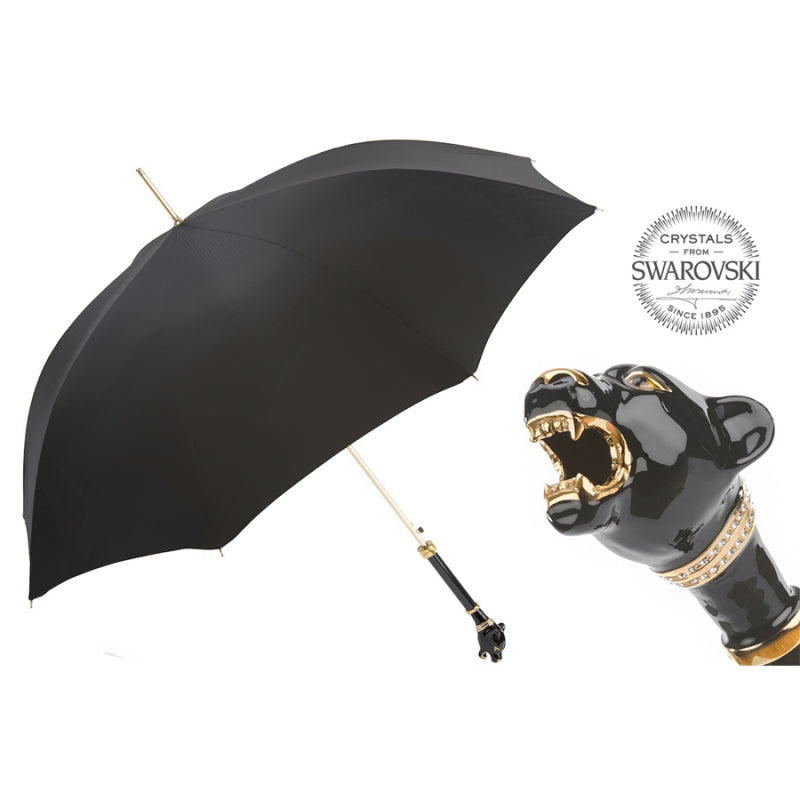Umbrella cane men's black with panther handle Pasotti 479 6768-1 K1