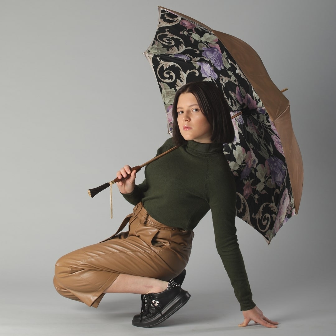 11Umbrella cane women's beige with floral print Pasotti 189 53910-89 Z3