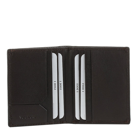 Tony Perotti Cortina 5045 moro — opened flat: two card slots and a notched slip pocket on each inner panel, with «Vera Pelle» embossed