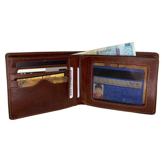 Cognac leather bifold wallet card slots detail — Tony Perotti Italico 314