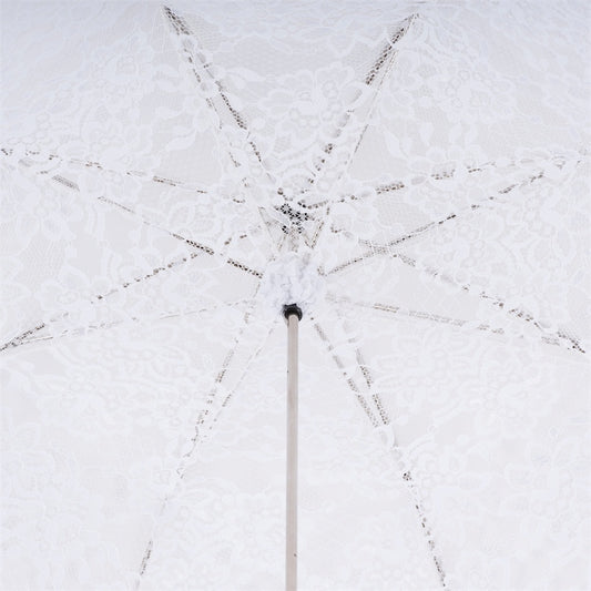 Pasotti White Lace Wedding Umbrella with Leather Handle — 386ni Plat-1 P