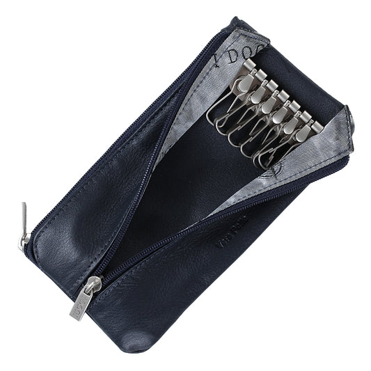 Tony Perotti Cortina 5021 navy — second compartment open: the bar of six swivel snap hooks against the grey woven lining