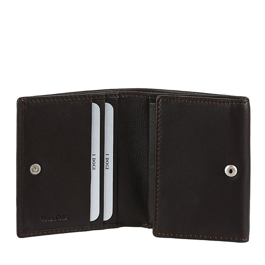 Dark brown leather bifold wallet snap coin pocket — Tony Perotti Cortina 5089