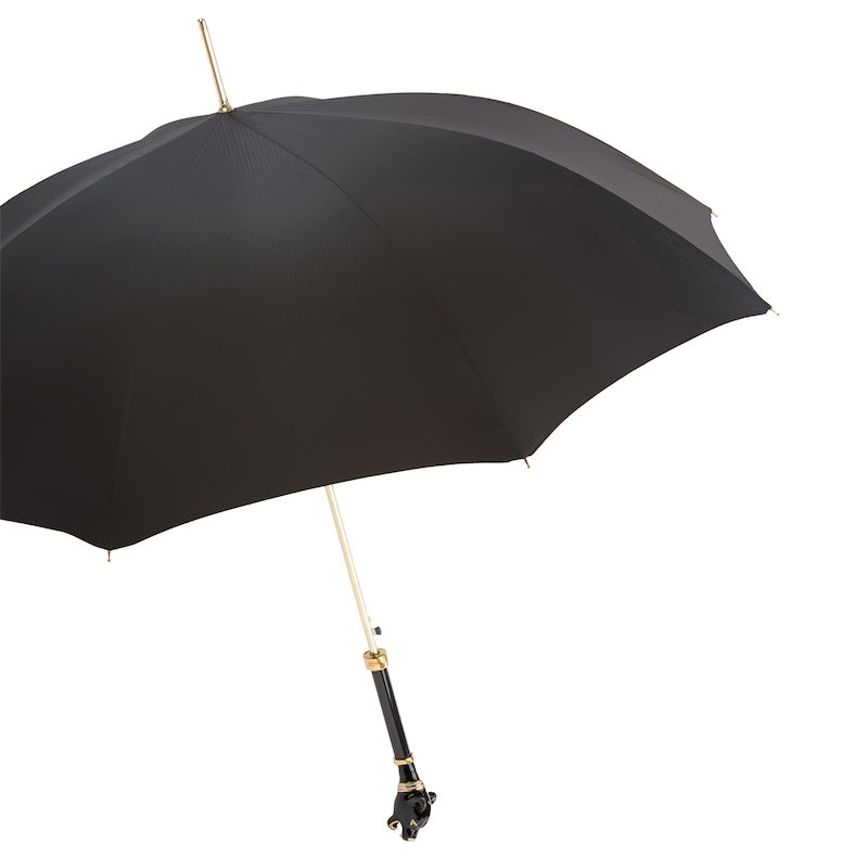 Umbrella cane men's black with panther handle Pasotti 479 6768-1 K1