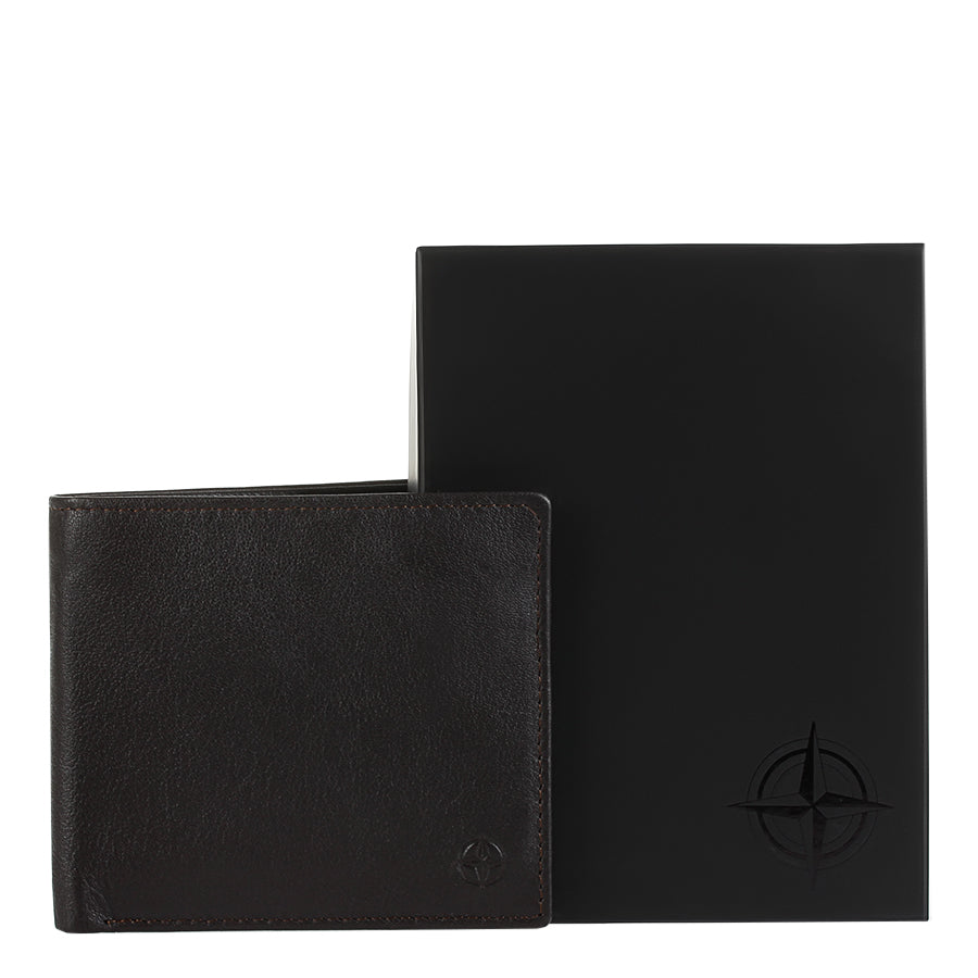 Dark brown Cortina 5047 wallet with its branded gift box