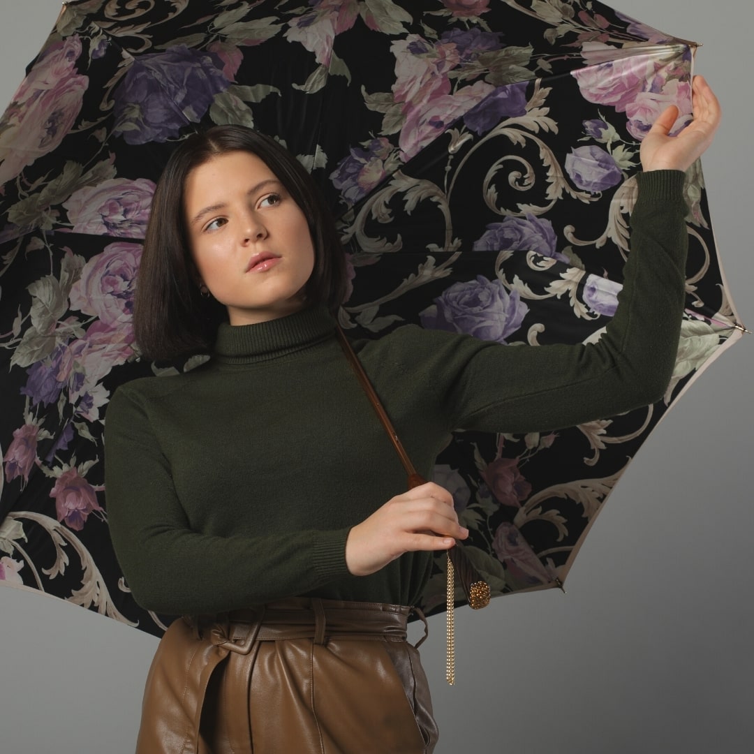 6 Umbrella cane women's beige with floral print Pasotti 189 53910-89 Z3