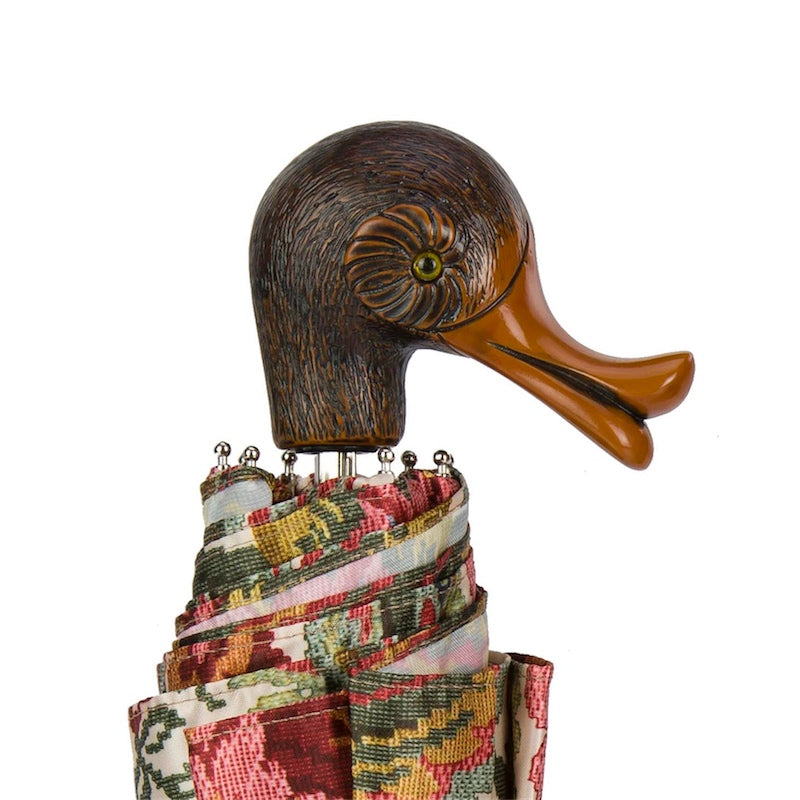 Compact women's umbrella with wooden duck handle by Pasotti - img 1