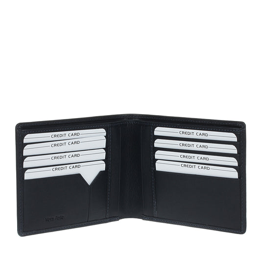 Tony Perotti Cortina 5014 navy opened — four card slots in each column and two vertical slots between them