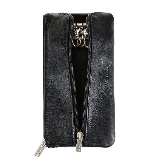Tony Perotti Cortina 5021 nero — unzipped upright: the key rings and snap hooks visible inside the two compartments