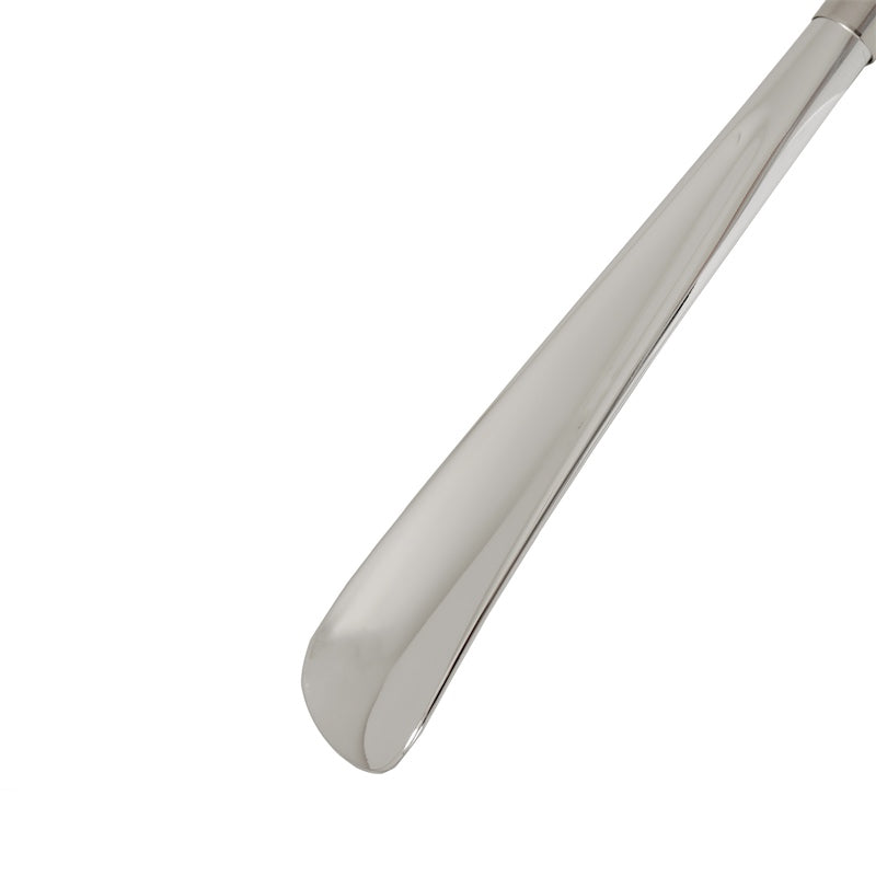 Glossy silver-tone shoehorn blade, close-up