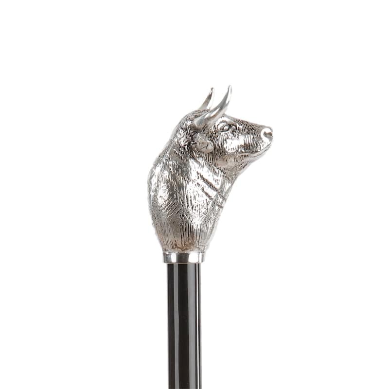 Handle of men's black umbrella with silver bull - img 2