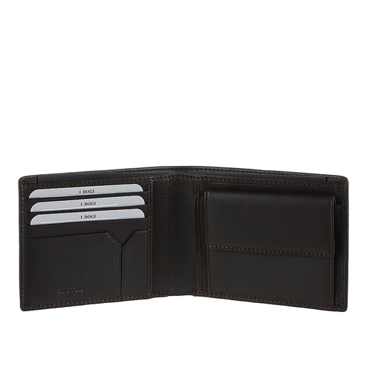 Tony Perotti Cortina 5013 moro opened — card slots and a slip pocket on the left, the snap coin pocket on the right