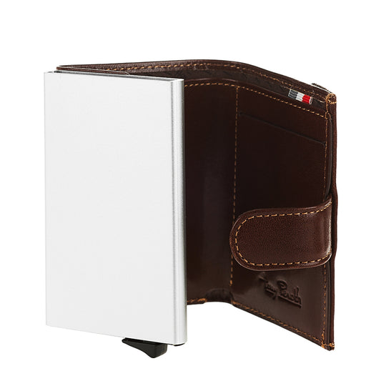 Tony Perotti Nevada 3768 moro — open, aluminium pop-up card case and leather card slot