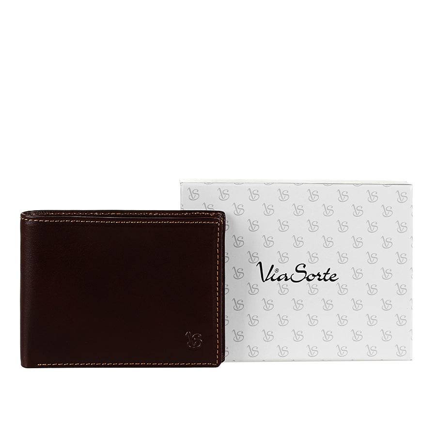 Tony Perotti Viasorte 537 moro dark brown leather bifold wallet with white Viasorte gift box