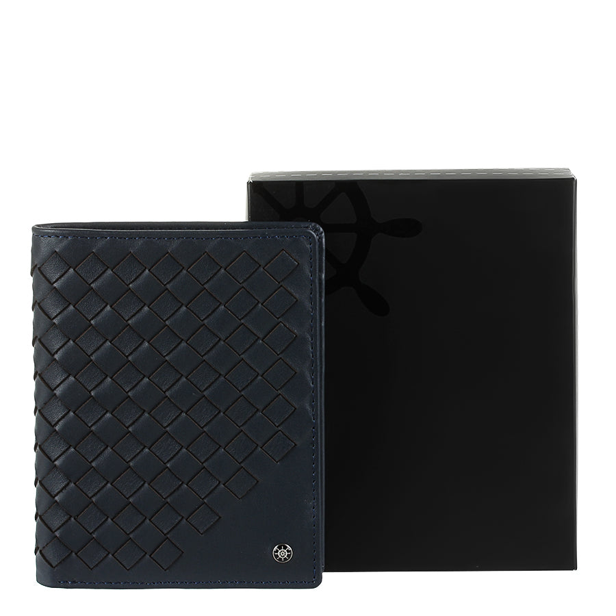 Tony Perotti Timone intrecciato 12050 navy navy woven leather wallet with black Timone gift box