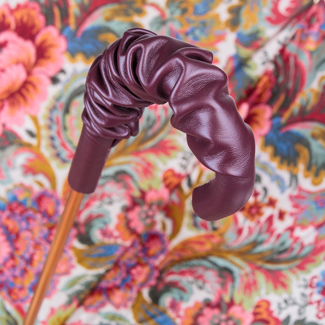 Umbrella cane women's burgundy with leather handle Pasotti 189-58112/19