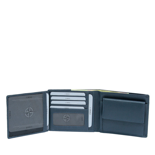 Tony Perotti Cortina 5036 navy with the inner panel raised — further card slots and the mesh ID window
