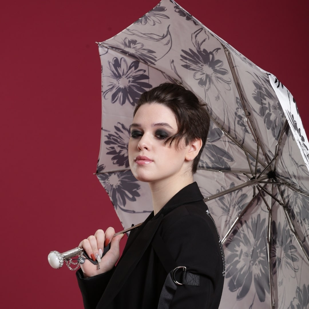 Umbrella women's white with floral print Pasotti 257 56799-1 A29