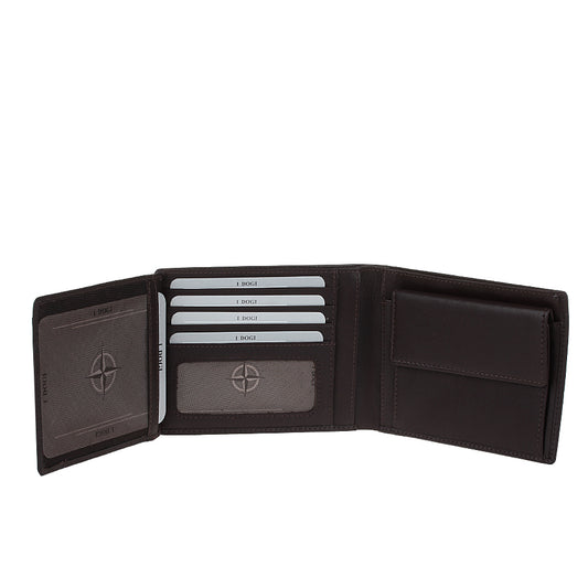 Tony Perotti Cortina 5036 with the inner panel raised — further card slots and the mesh ID window (dark brown colourway shown)