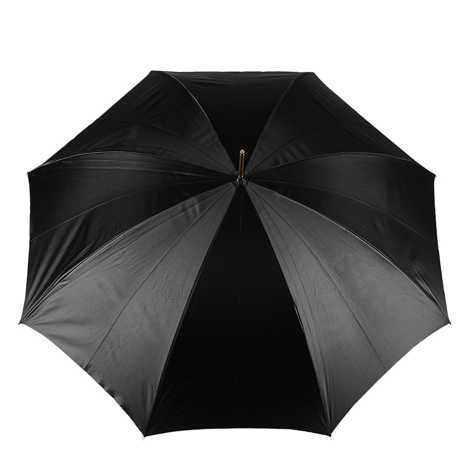 Pasotti women's cane umbrella black with leather handle and red roses under the dome