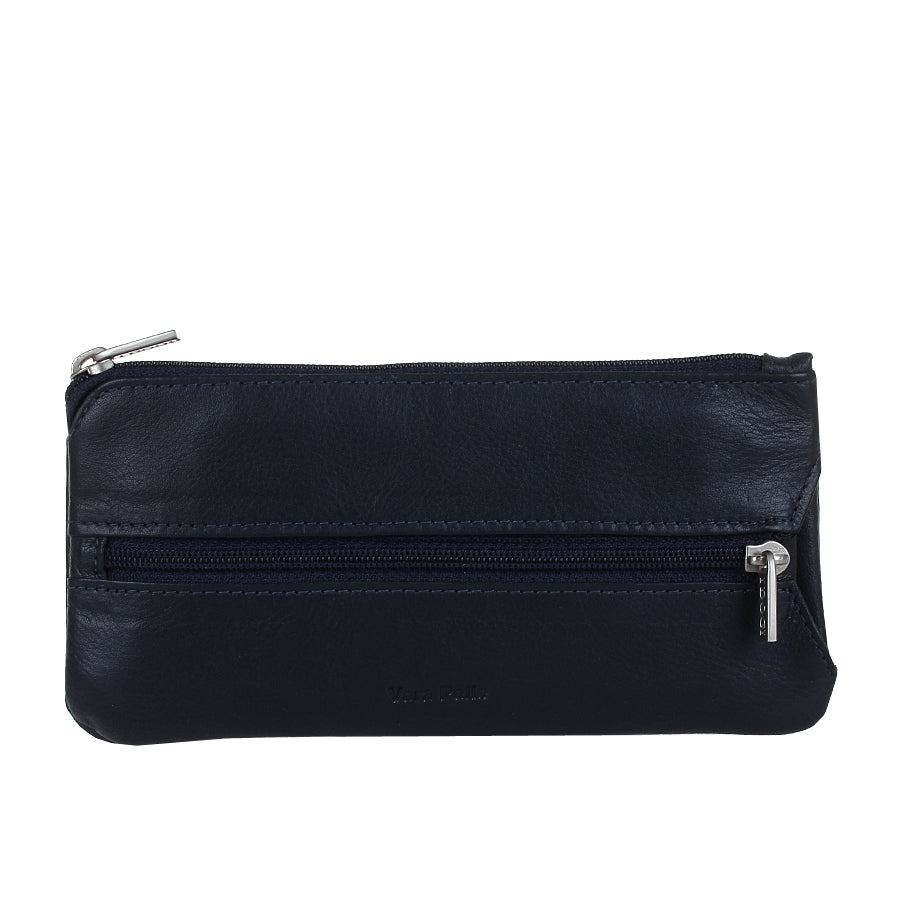 Tony Perotti Cortina 5021 navy — back panel with the second zip pocket, «Vera Pelle» embossed below and the silver «I DOGI» zip pull
