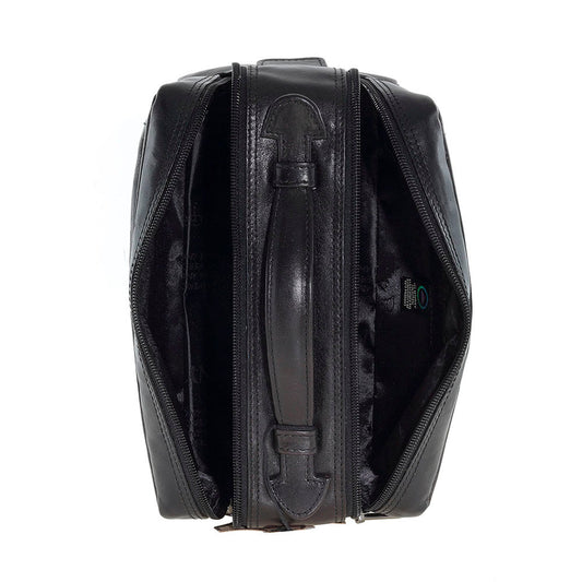 Tony Perotti Italico 8231 nero toiletry bag — side view showing zip compartments and carry handle