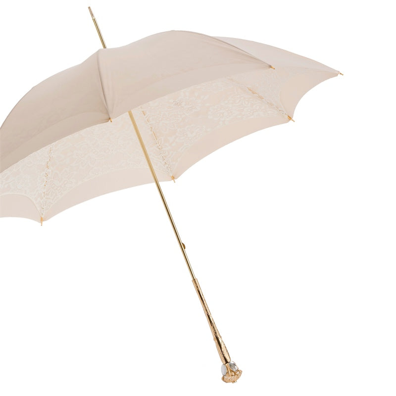4 Cream bridal umbrella with double dome and lace by Pasotti
