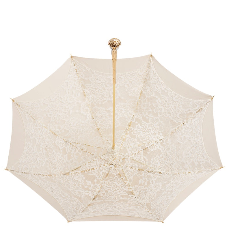 3 Cream bridal umbrella with double dome and lace by Pasotti