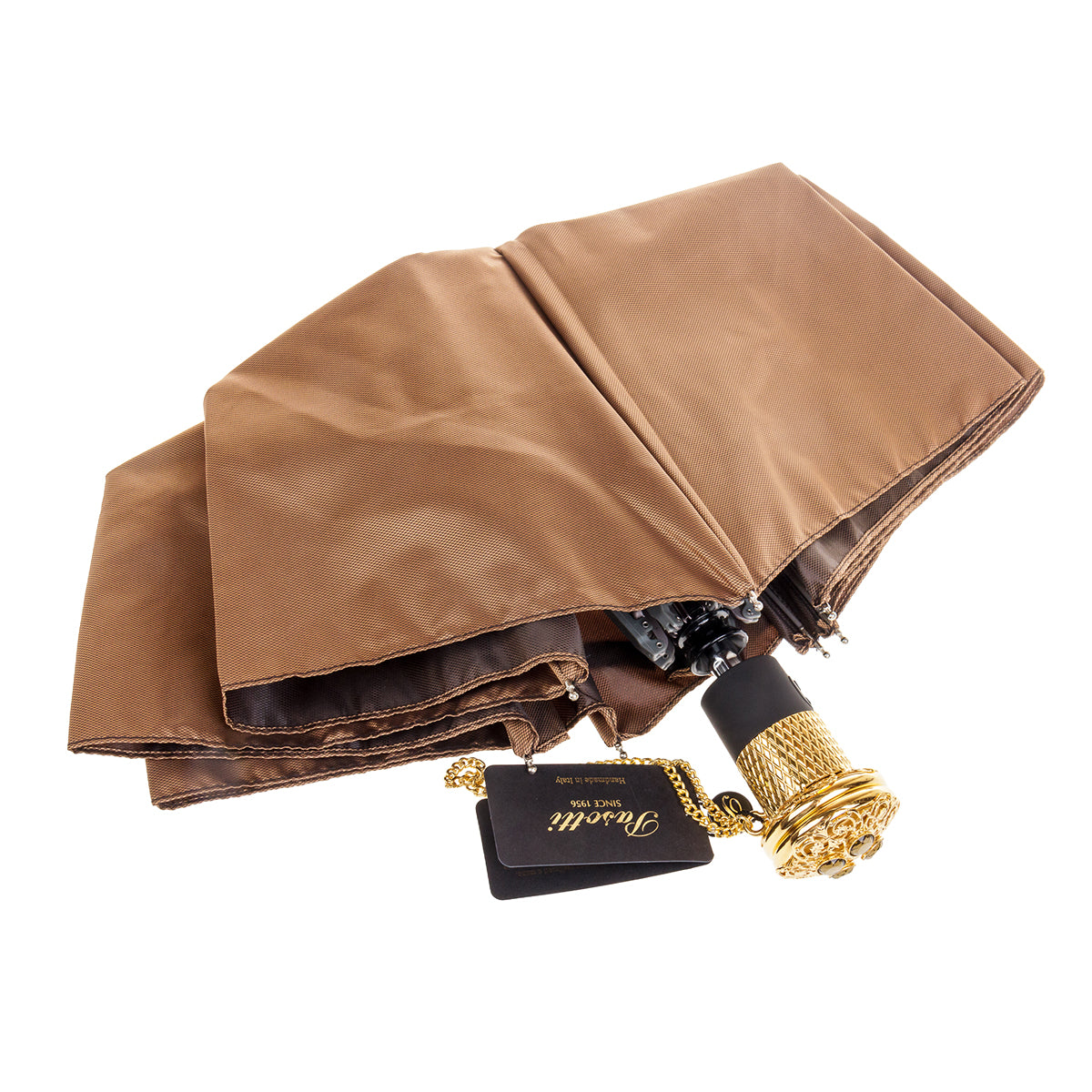 Pasotti Women’s Beige Lux Folding Umbrella with Jeweled Handle
