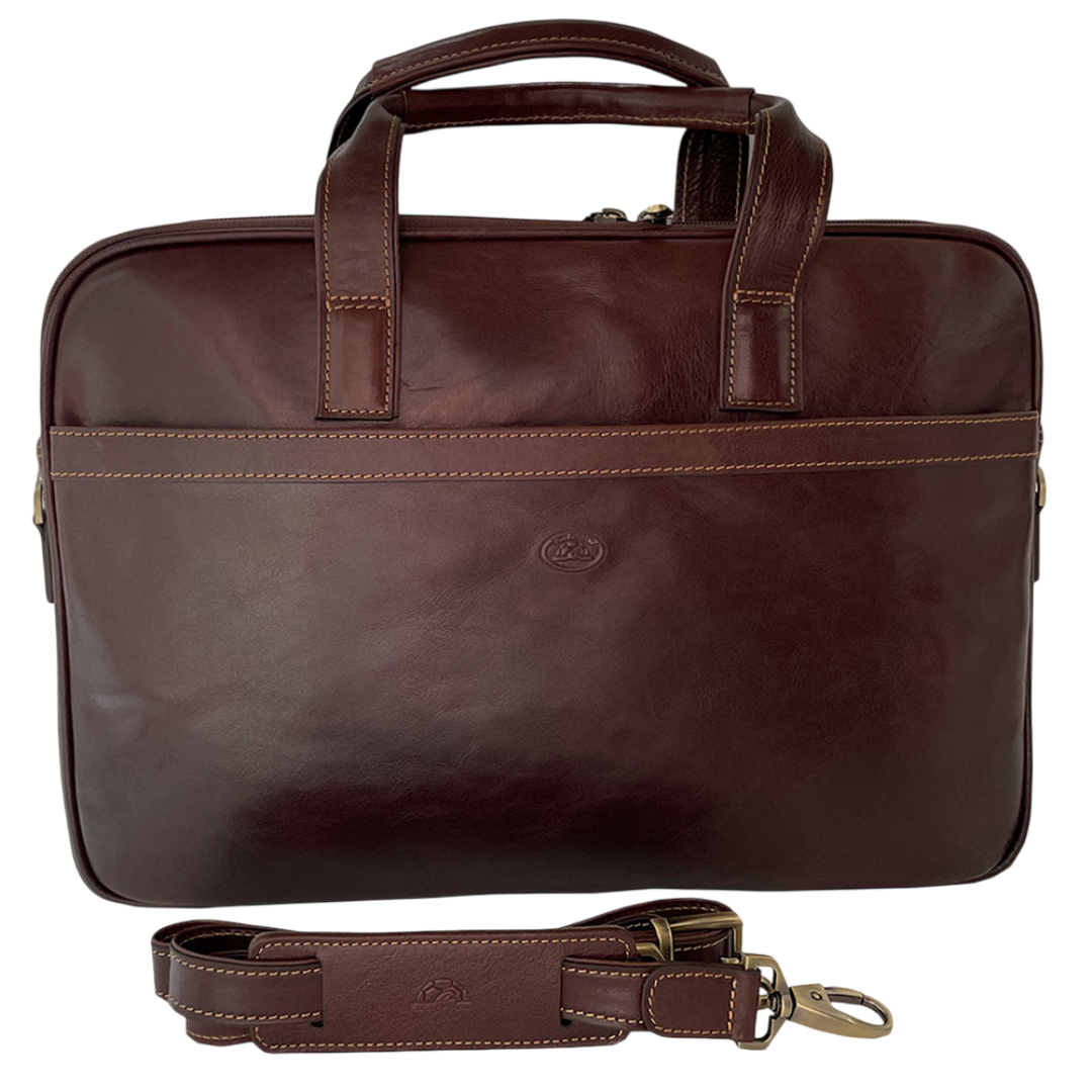 Dark brown leather laptop bag Tony Perotti Italico 7044-40 moro - photo 1