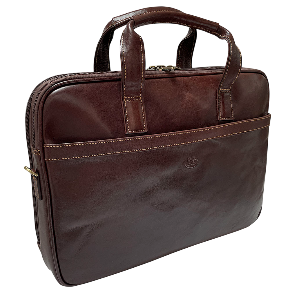 Dark brown leather laptop bag Tony Perotti Italico 7044-40 moro - photo 2
