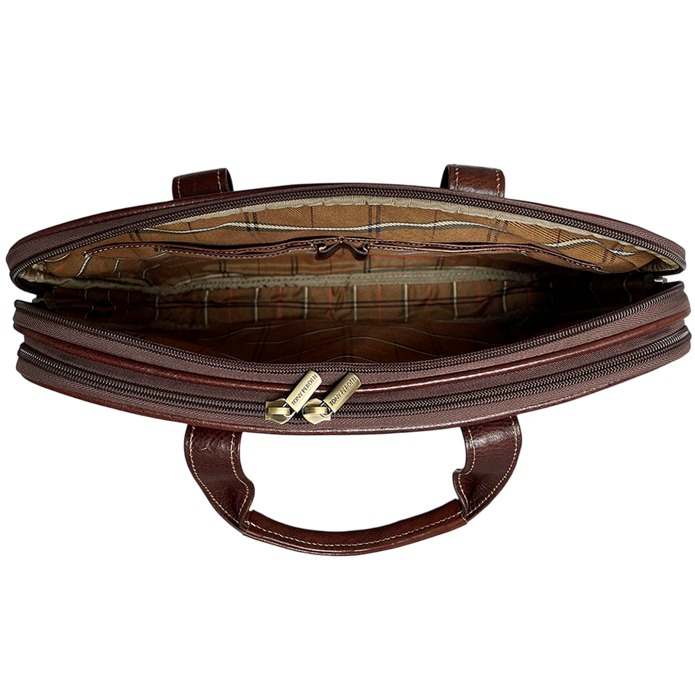 Dark brown leather laptop bag Tony Perotti Italico 7044-40 moro - photo 5