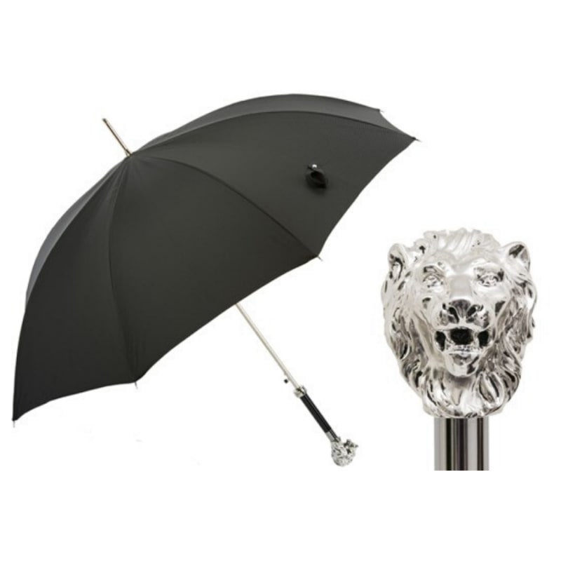 Men's black Pasotti umbrella with silver lion handle - img 1