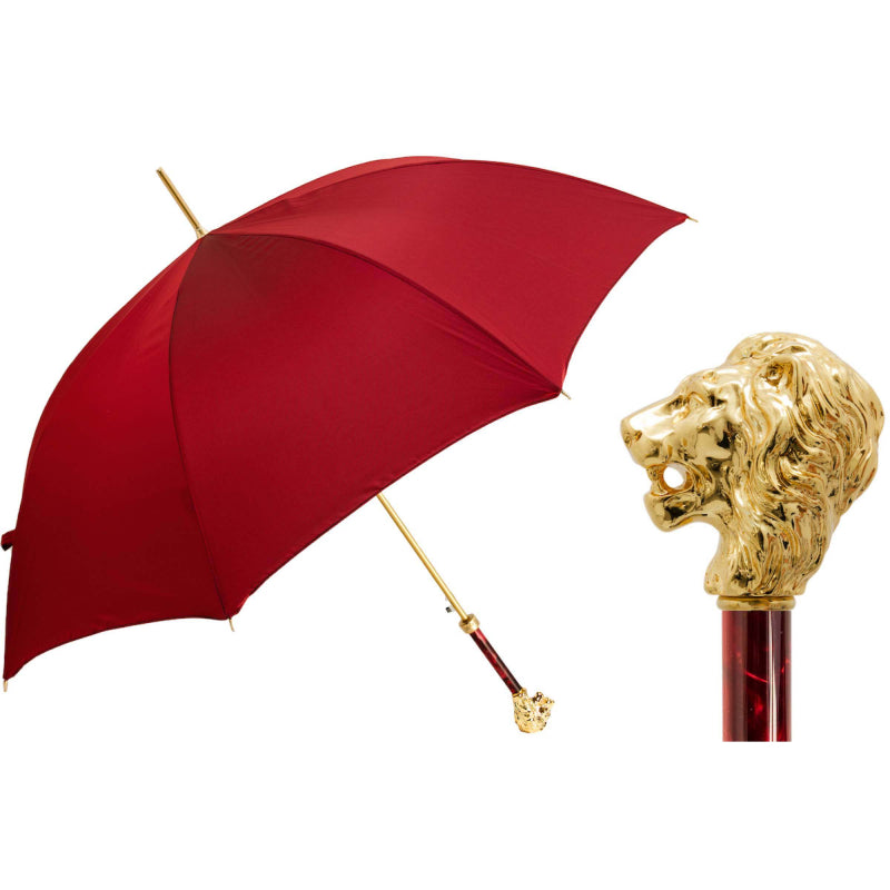 Luxurious red Pasotti men's umbrella with golden lion - img 1