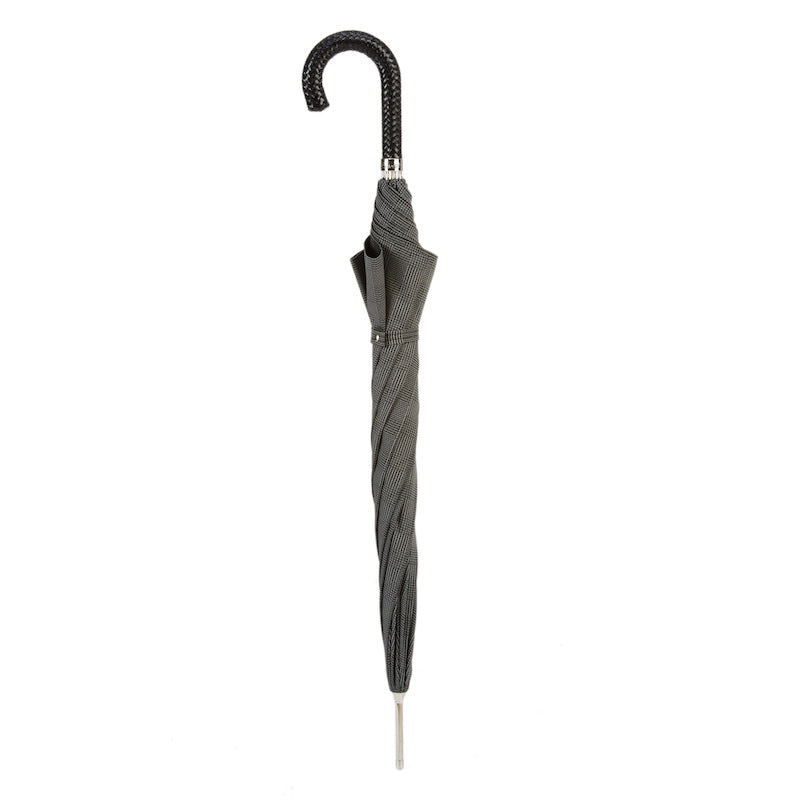 Luxurious men's gray Pasotti umbrella with a braided leather handle when folded - img 5