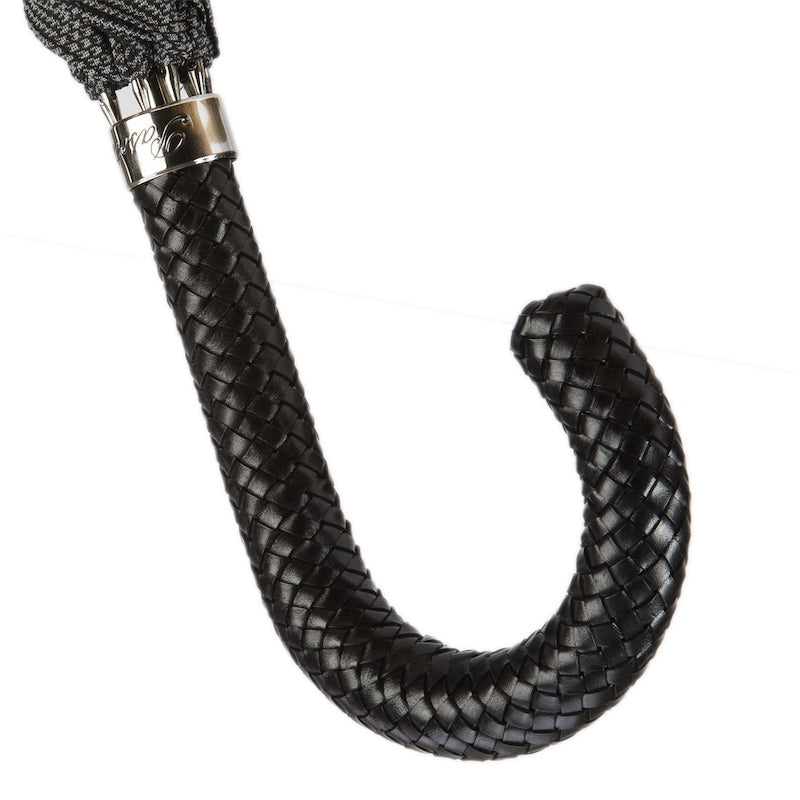 Leather braided black handle of a luxurious Pasotti men's umbrella - img 1